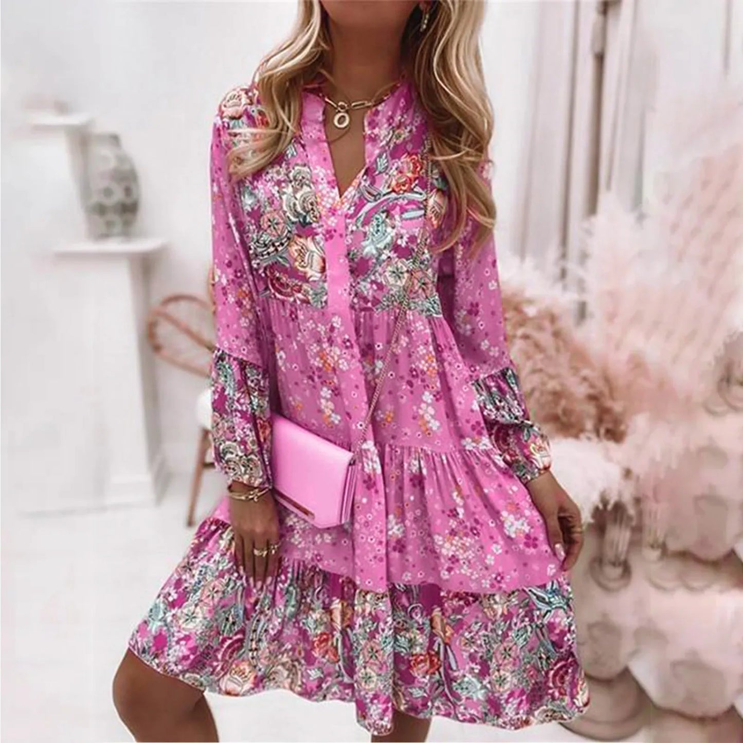 Robe mi-longue imprimée florale