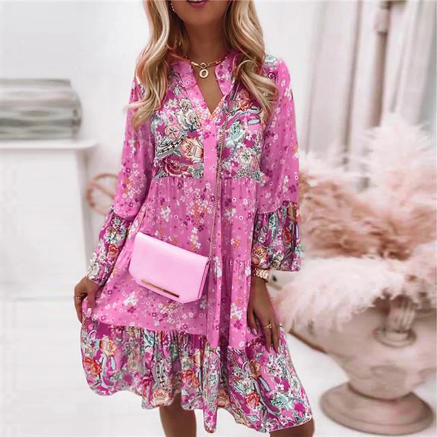 Robe mi-longue imprimée florale