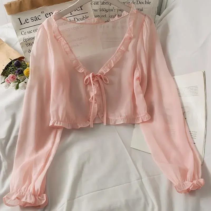 Blouse volants transparent