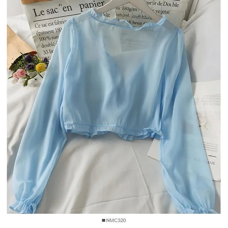 Blouse volants transparent