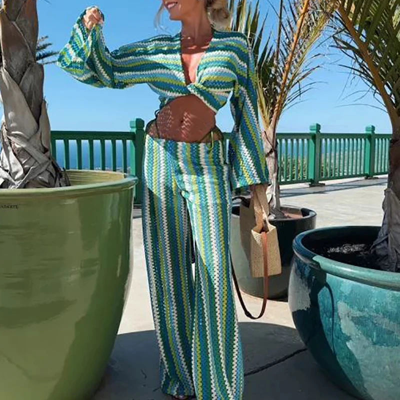 Ensemble haut court et pantalon taille haute