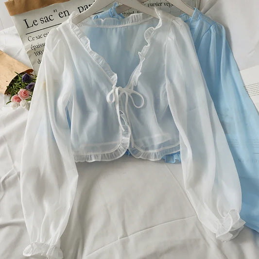 Blouse volants transparent