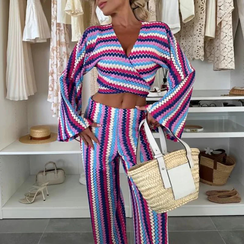 Ensemble haut court et pantalon taille haute