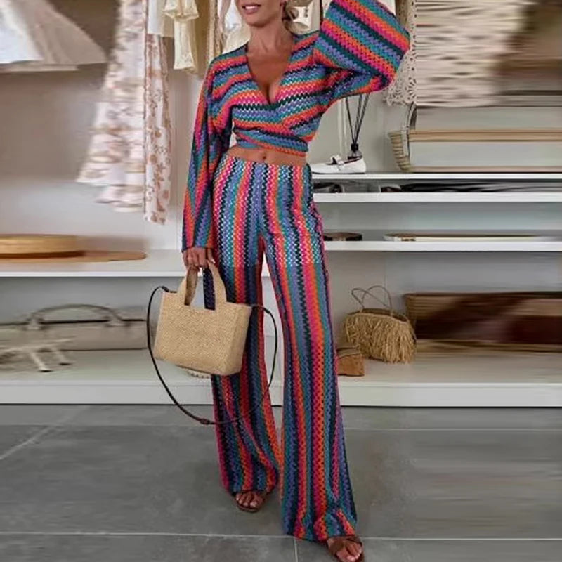 Ensemble haut court et pantalon taille haute