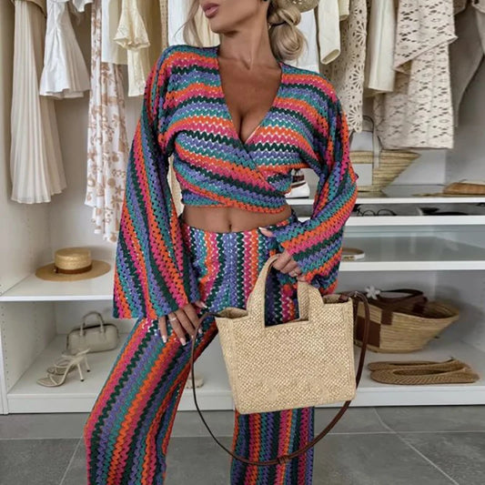 Ensemble haut court et pantalon taille haute