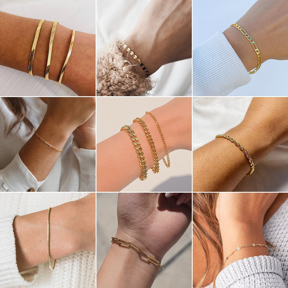 Bracelets classique plaqué or, style cubain,